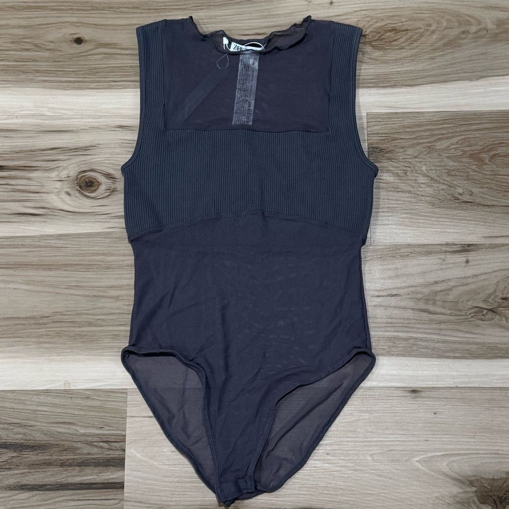 NEW Zara Mesh Bandeau Grey Bodysuit Women’s Medium/Large